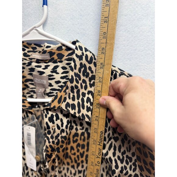 Chicos Leopard Print Button-Up Shirt Womens Size 2 Polyester Leopard Long Sleeve - Picture 5 of 9